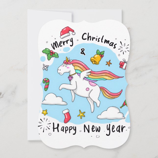 Cartão Merry Christmas Flat Greeting Card Unicorn  (Verso)