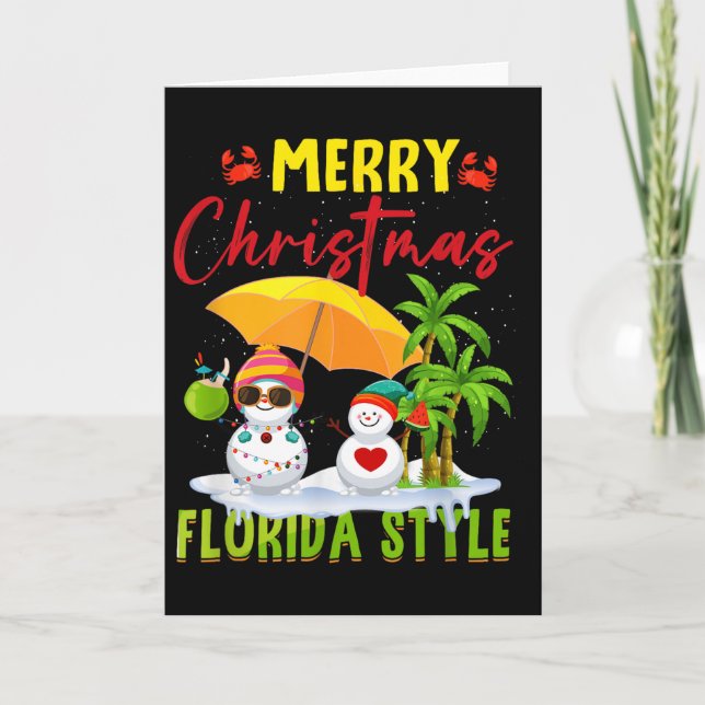 Cartão Merry Christmas Florida Style Snowman Summer Vacat (Frente)