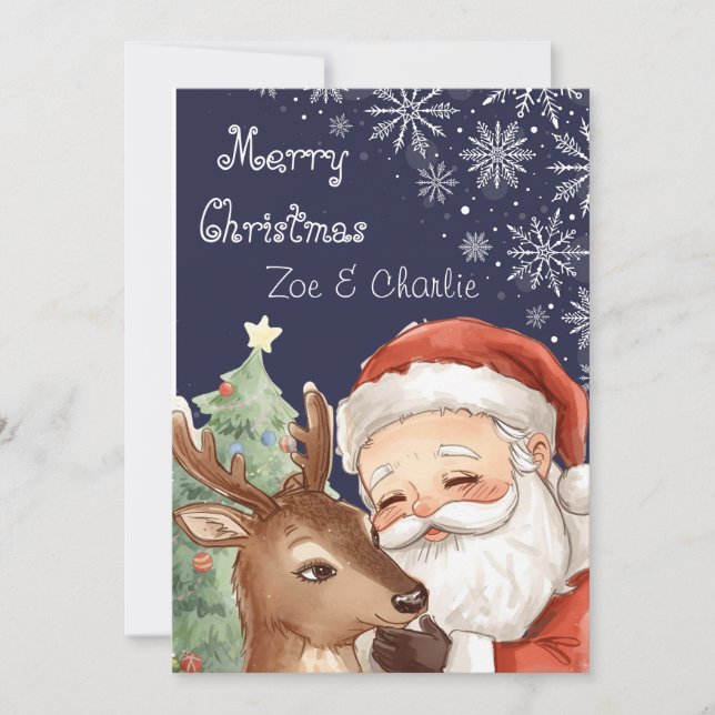 Cartão Merry Christmas from Santa & Flat Christmas Card (Frente)
