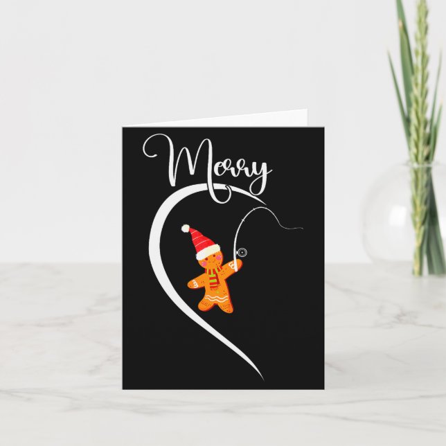 Cartão Merry Christmas Gingerbread Fishing Lover Couple C (Frente)