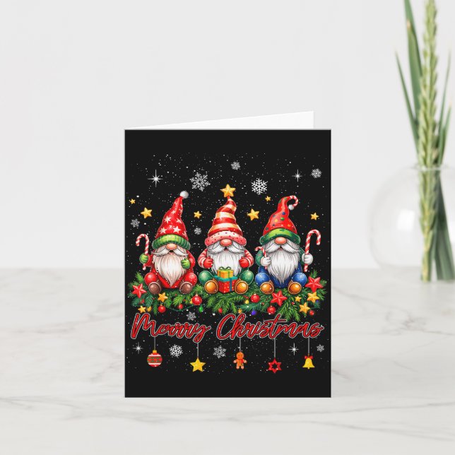 Cartão Merry Christmas Gnomes Family Candy Cane Holiday X (Frente)