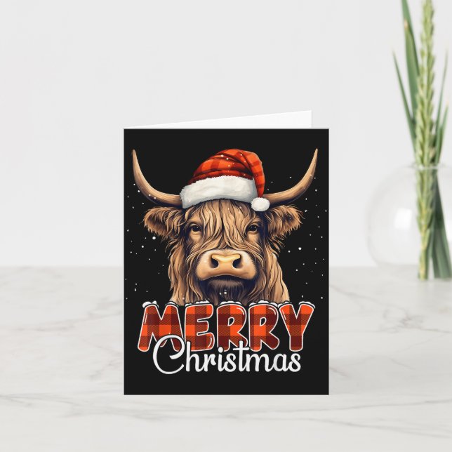 Cartão Merry Christmas Highland Cow Western Santa Hat Xma (Frente)