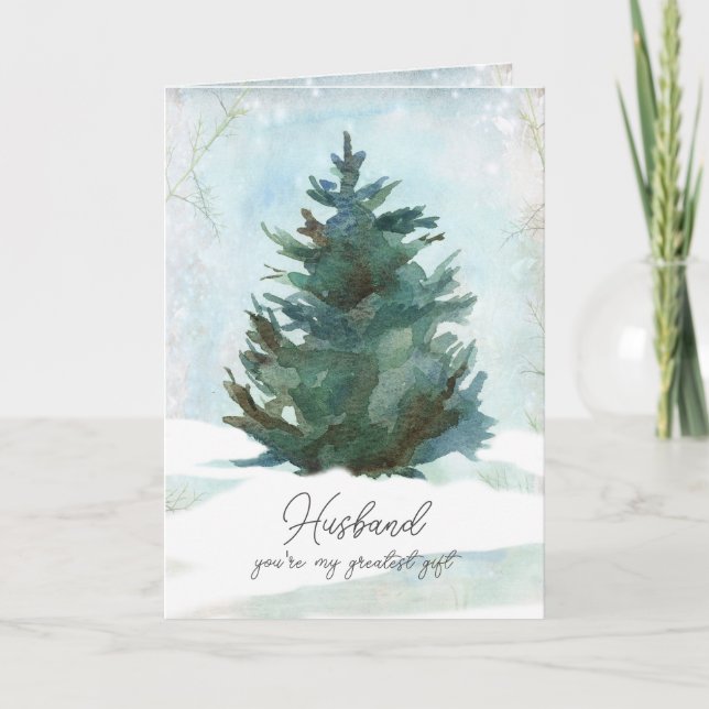 Cartão Merry Christmas Husband Greatest Gift Winter Tree (Frente)