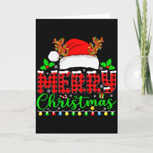 Cartão Merry Christmas Lights Funny Xmas Pjs Men Women Fa (Frente)