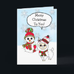Cartão Merry Christmas Llama and Snowman Hand Drawn<br><div class="desc">Merry Christmas Llama and Snowman Hand Drawn whimsical cartoon holiday personalized card.</div>