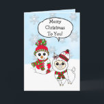 Cartão Merry Christmas Llama and Snowman Hand Drawn<br><div class="desc">Merry Christmas Llama and Snowman Hand Drawn whimsical cartoon holiday personalized card.</div>