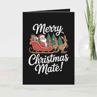 Cartão Merry Christmas Mate Santa Sleigh Kangaroo Xmas