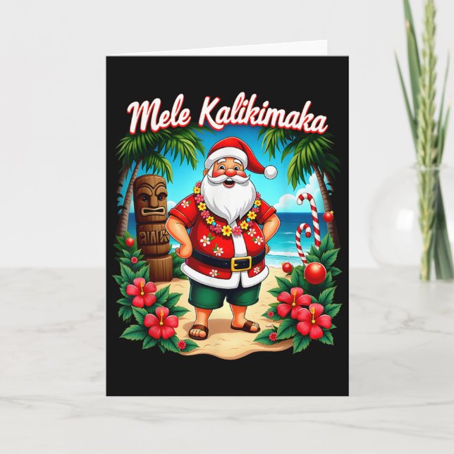 Cartão Merry Christmas Mele Kalikimaka Trocal Hawaiian Sa (Frente)