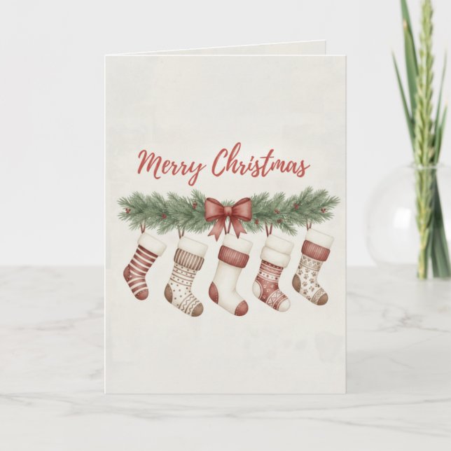 Cartão Merry Christmas Merry Stockings Card Cozy Hanging  (Frente)