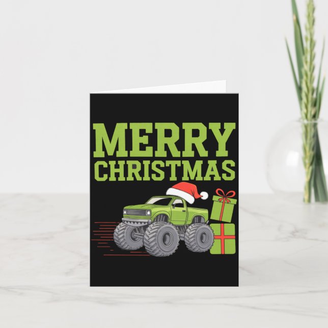 Cartão Merry Christmas Monster Truck Toddler Boys Xmas  (Frente)
