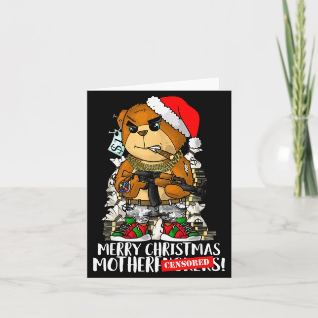 Cartão Merry Christmas Motherfker! Hip Hop Teddy Bear Xma (Frente)