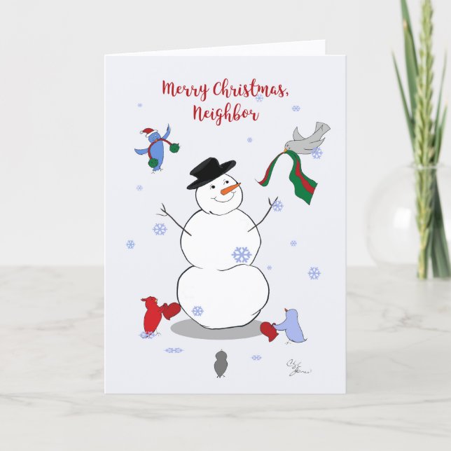Cartão Merry Christmas Neighbor Snowman Holiday Card      (Frente)