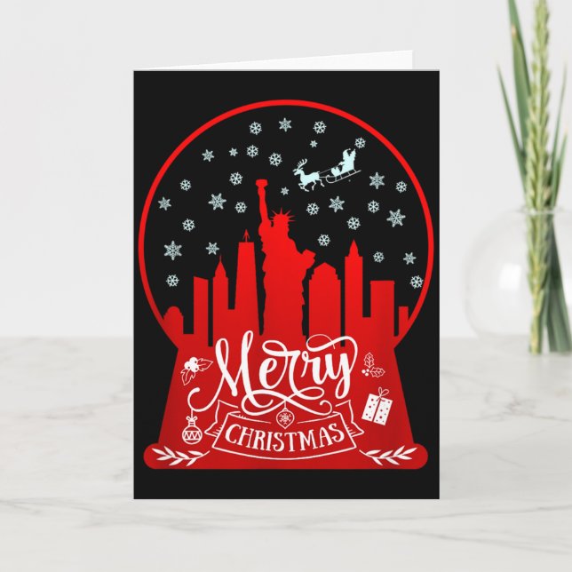 Cartão Merry Christmas New York Skyline In Snow Globe Sno (Frente)