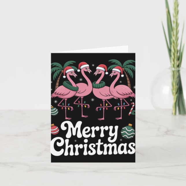 Cartão Merry Christmas Nk Flamingo Santa Hat Xmas Light T (Frente)