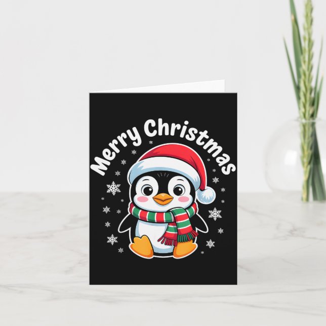 Cartão Merry Christmas Penguin Cute Santa Hat Winter Holi (Frente)