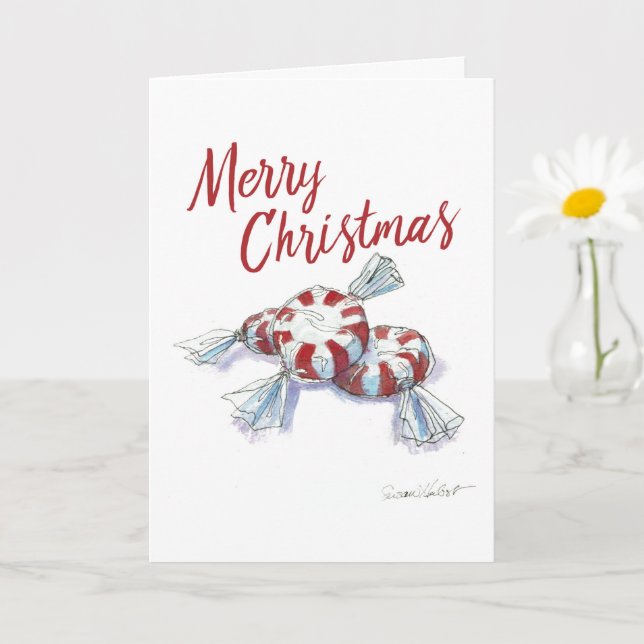 Cartão Merry Christmas Peppermints 5x7 Greeting Card (Planta pequena)