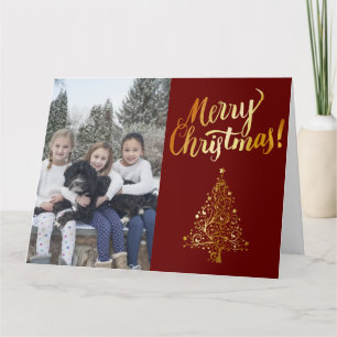 Cartão Merry Christmas Photo Gold Tree