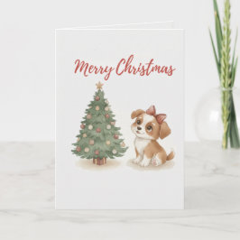 Cartão Merry Christmas Puppy Card Cute Dog with Tree
