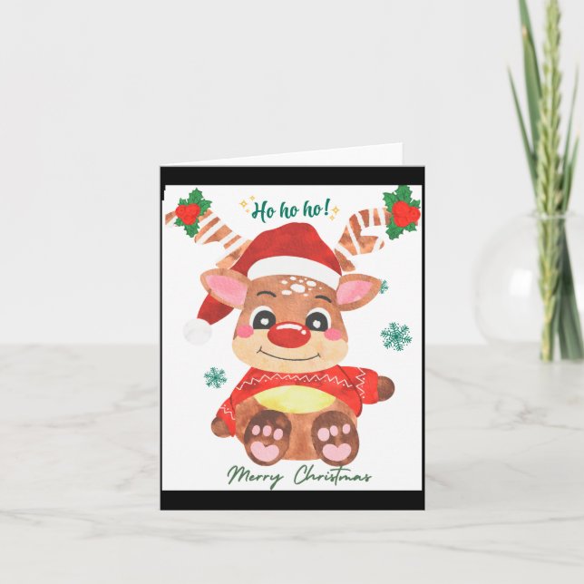 Cartão Merry Christmas Reindeer Festive Fun Toddler  (Frente)