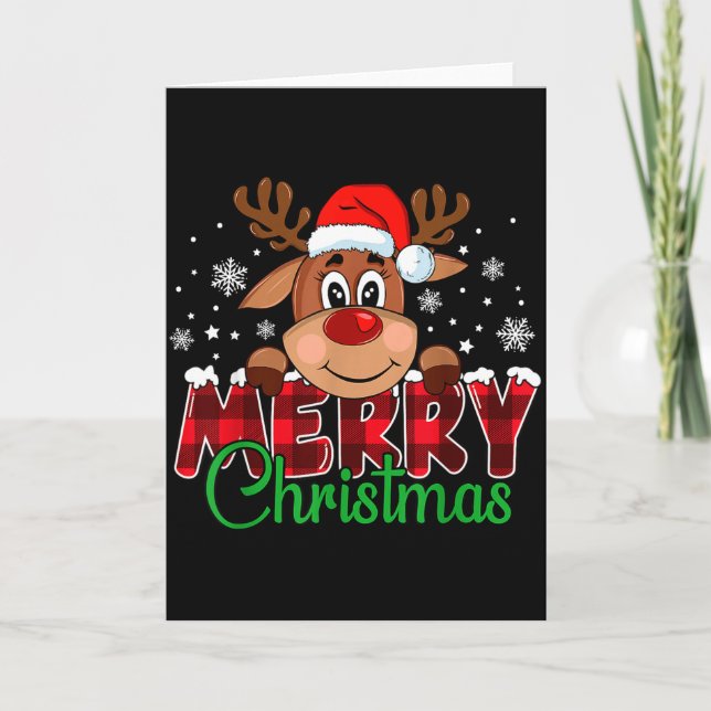 Cartão Merry Christmas Reindeer Men Women Family Matching (Frente)