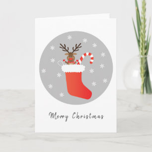 Cartão Merry Christmas Reindeer Stocking Candy Cane