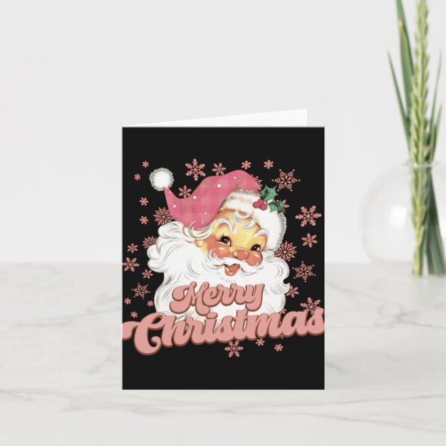 Cartão Merry Christmas Retro Tygraphy Santa Nk Hat T Shir (Frente)