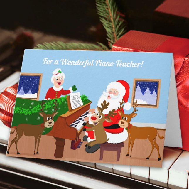 Cartão Merry Christmas Santa as Piano Teacher Teaching (Criador carregado)