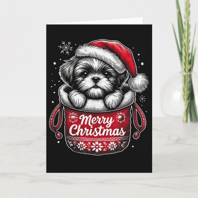 Cartão Merry Christmas Shih Tzu Graphic Tee  (Frente)