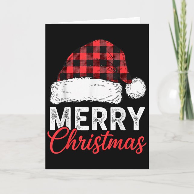 Cartão Merry Christmas Shirt Santa Hat Buffalo Plaid Men  (Frente)