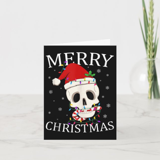 Cartão Merry Christmas Skeleton Skull Xmas Lights Men Wom (Frente)