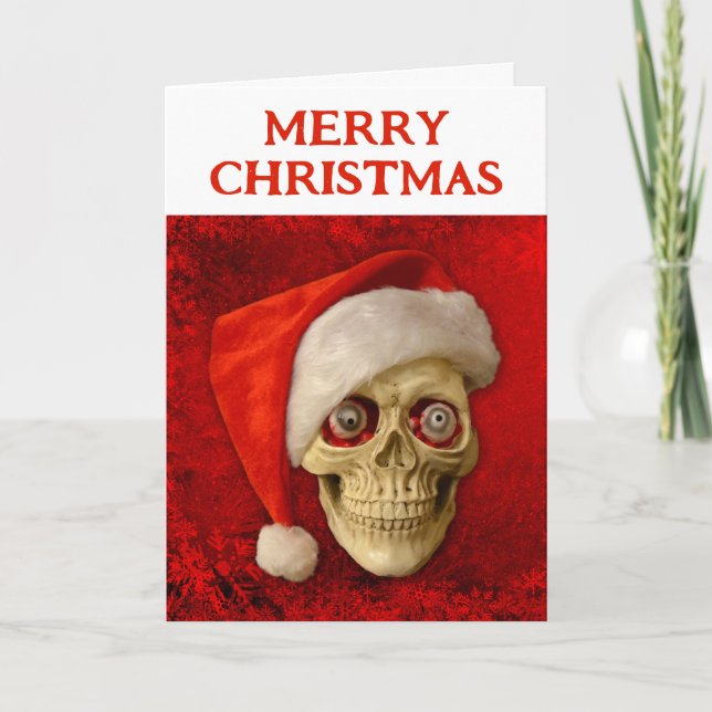 Cartão Merry Christmas. Skull wearing Santa hat (Frente)