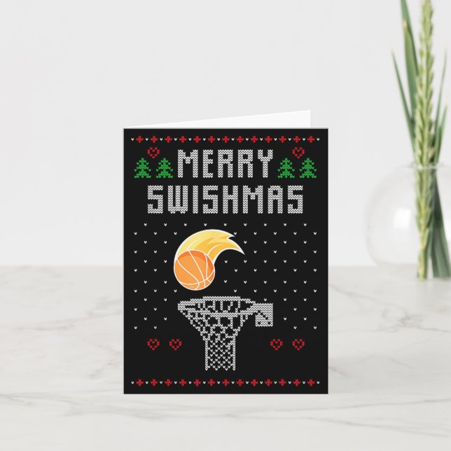 Cartão Merry Christmas Swishmas Basketball Xmas Gift Ugly (Frente)