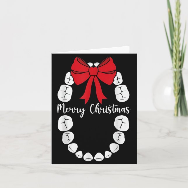 Cartão Merry Christmas Teeth Wreath Dental Christmas Shir (Frente)