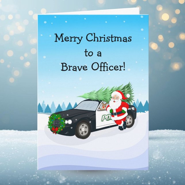 Cartão Merry Christmas to a Brave Police Office Santa (Criador carregado)