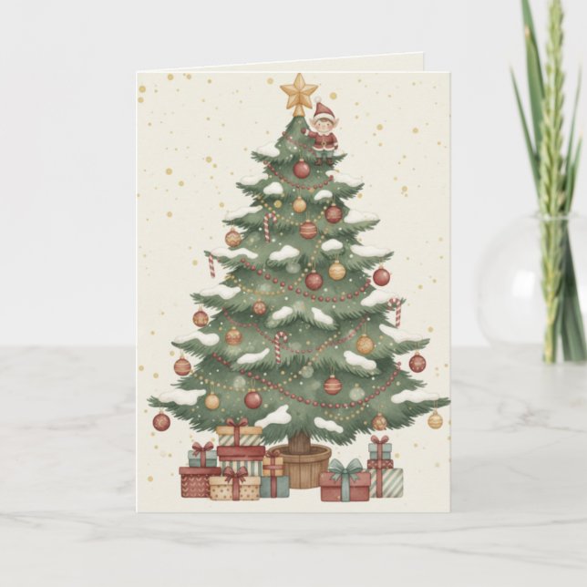 Cartão Merry Christmas Tree Card Gifts Under the Tree (Frente)