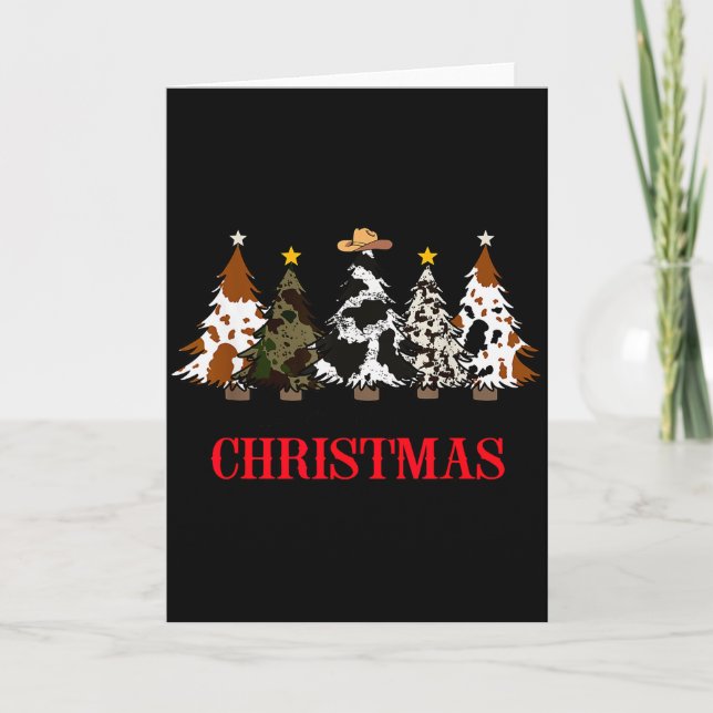 Cartão Merry Christmas Tree Western Cowhide Xmas Cowboy F (Frente)