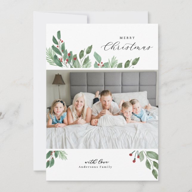 Cartão Merry Christmas Watercolor (Frente)