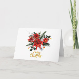 Cartão Merry Christmas Watercolor Red Poinsettia 