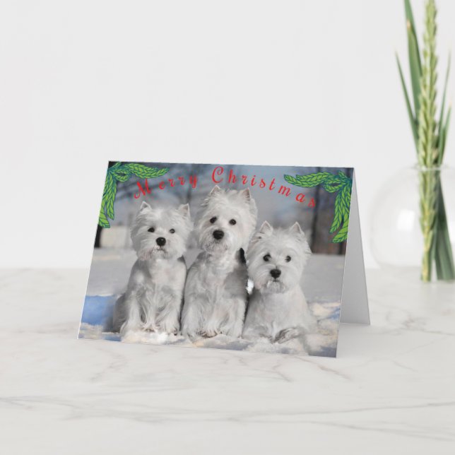 Cartão Merry Christmas - Westies In the Snow (Frente)