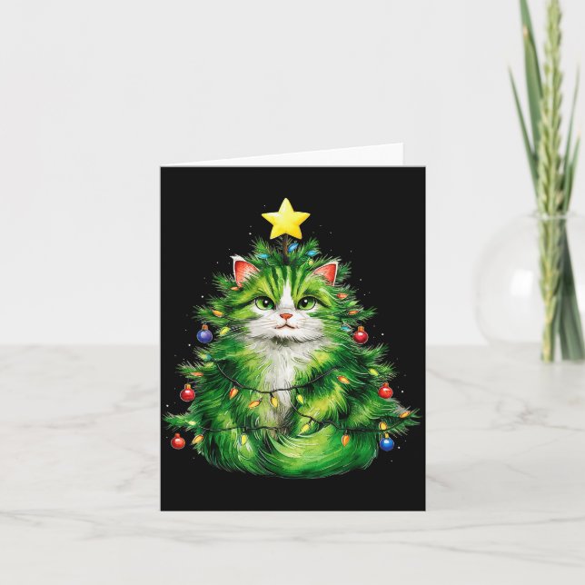 Cartão Merry Christmas With This Funny Christmas Tree Cat (Frente)