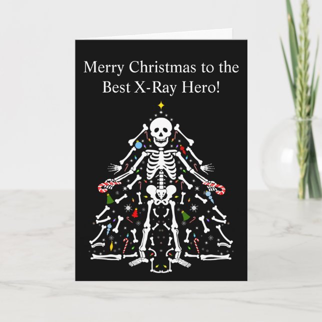Cartão Merry Christmas X-ray Tech Christmas Tree Skeleton (Frente)