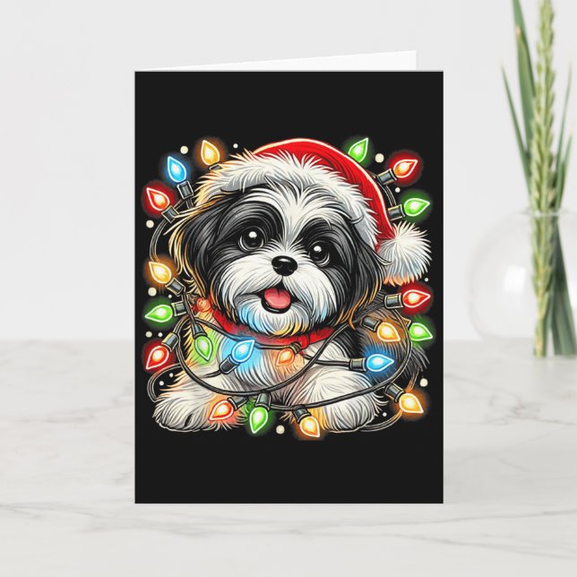 Cartão Merry Christmas Xmas Shih Tzu Santa Dog Men Women  (Frente)
