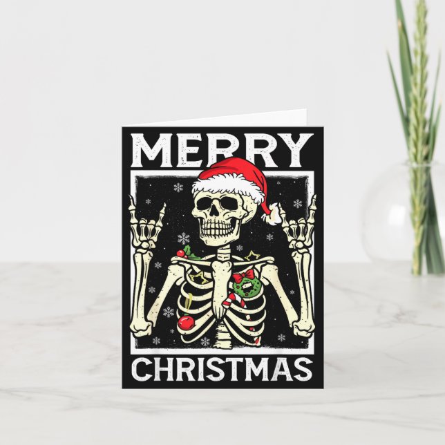 Cartão Merry Christmas Xmas Skull Skeleton Funny Men Wome (Frente)