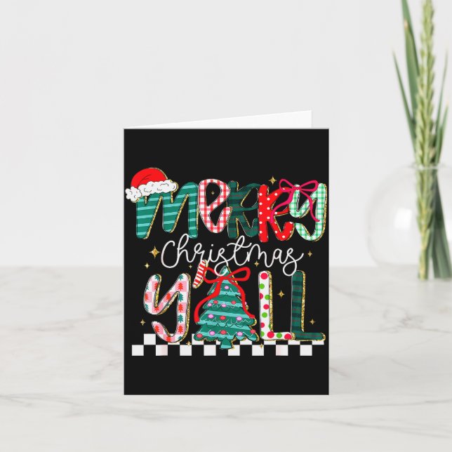 Cartão Merry Christmas Y’all Southern Christmas Tree Girl (Frente)