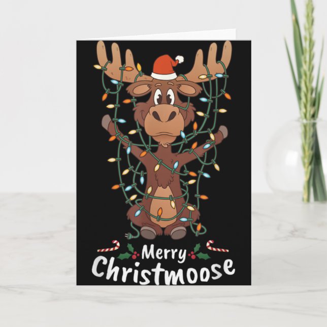 Cartão Merry Christmoose Christmas Moose Xmas Tree Lights (Frente)