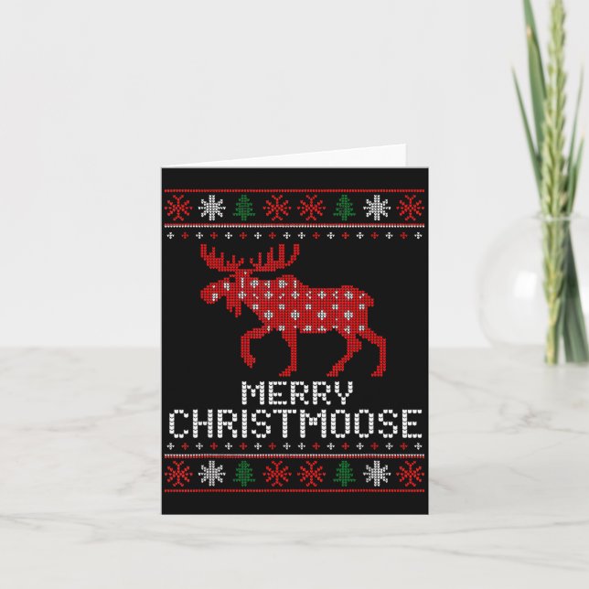 Cartão Merry Christmoose Funny Christmas Moose Sweater An (Frente)
