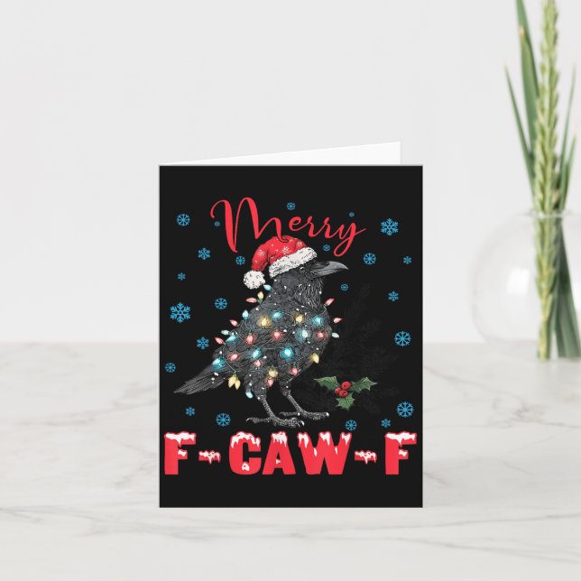 Cartão Merry F-caw-f Christmas Black Crow Funny Black Bir (Frente)