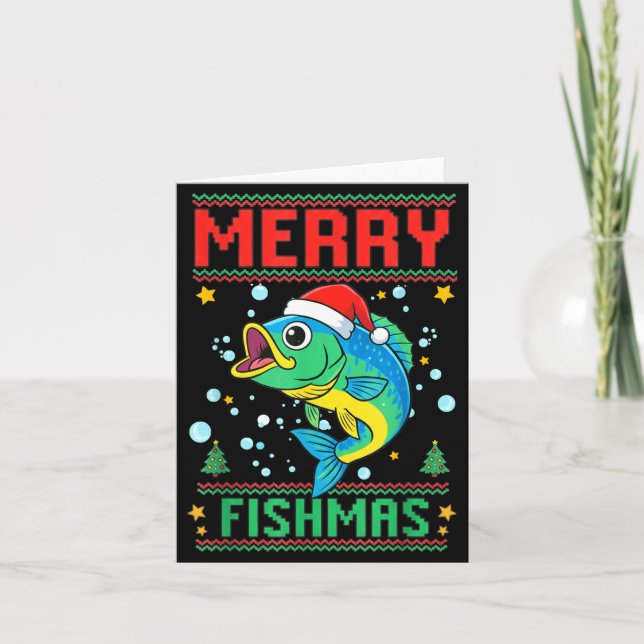 Cartão Merry Fishmas B Fish Fishing Christmas  (Frente)