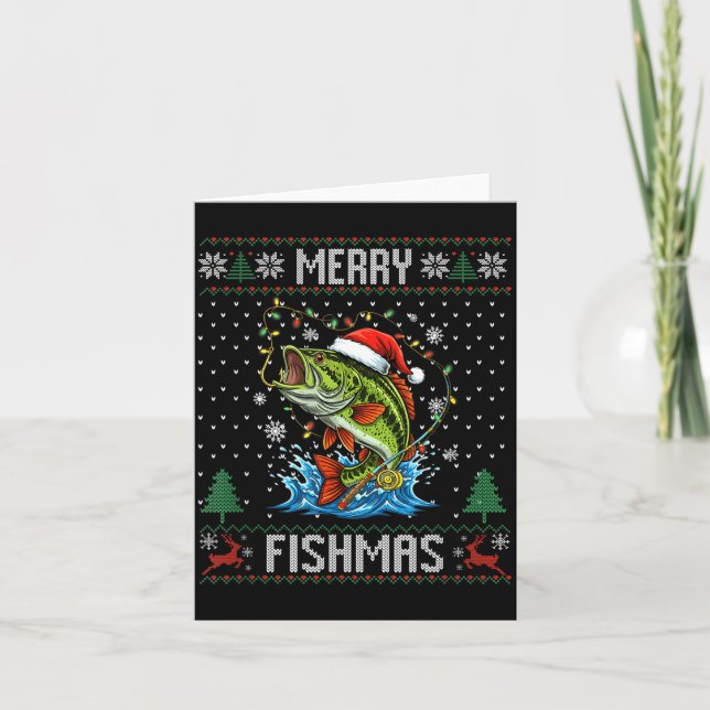 Cartão Merry Fishmas B Fish Fishing Christmas Ugly Sweate (Frente)