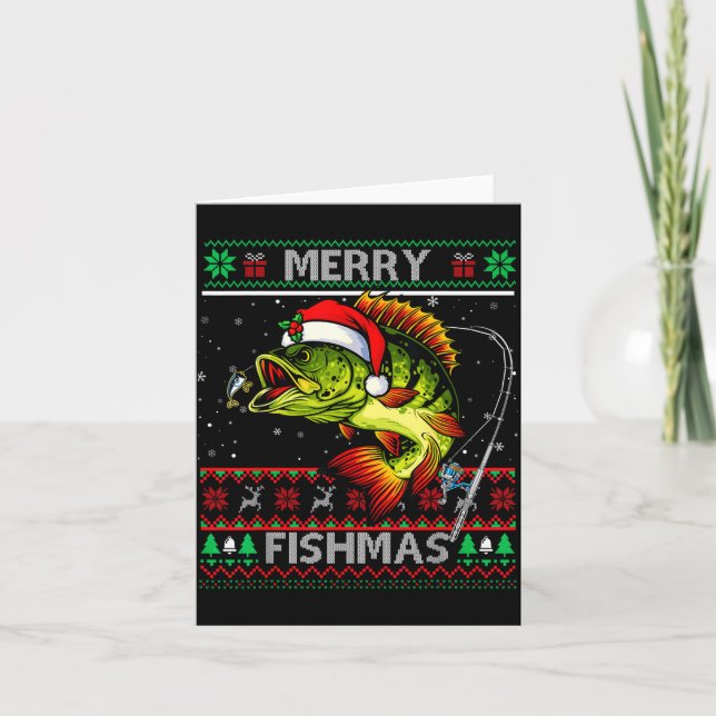 Cartão Merry Fishmas B Fish Fishing Christmas Ugly Xmas  (Frente)